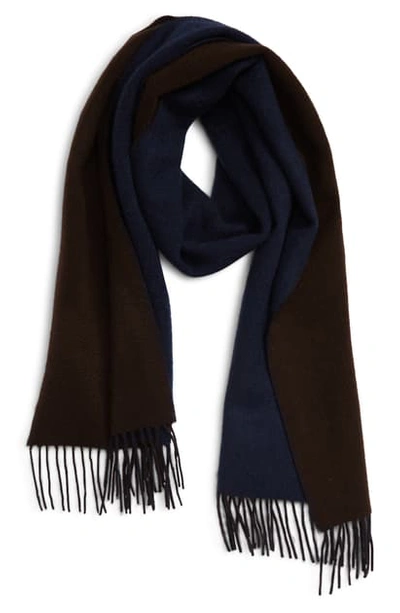 Andrew Stewart Double Face Cashmere Scarf In Navy/ Brown