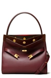 Tory Burch Small Lee Radziwill Leather Double Bag In Claret