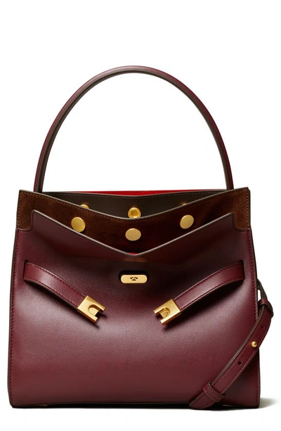 Tory Burch Small Lee Radziwill Leather Double Bag In Claret