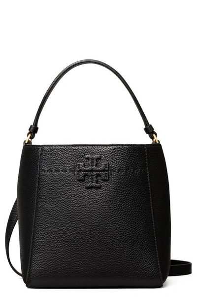 Tory Burch Mcgraw Small Leather Bucket Bag In Black