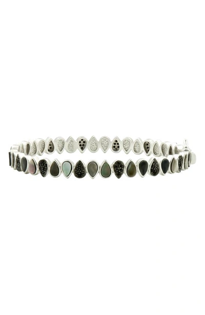 Freida Rothman Grey Mother-of-pearl & Pavé Bracelet In Silver/ Black