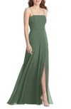 Lovely Elliott Square Neck Chiffon Maxi Dress With Front Slit In Green