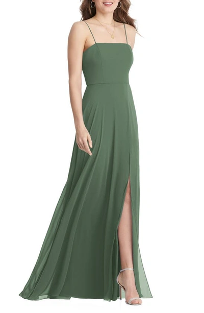 Lovely Elliott Square Neck Chiffon Maxi Dress With Front Slit In Green