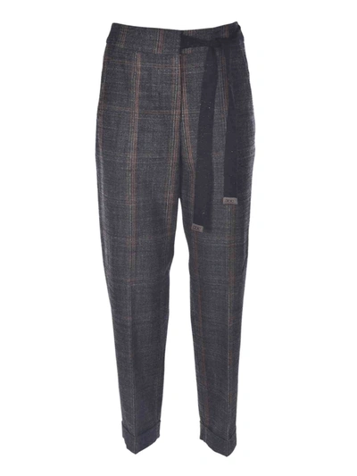 Peserico Checked Trousers In Grey And Beige