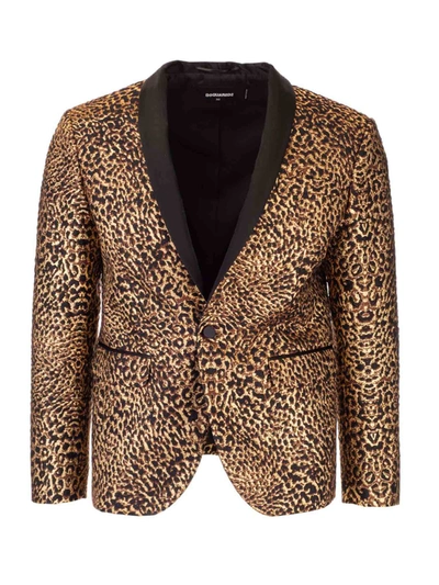 Dsquared2 Tokyo Spotted Lamé Blazer In Black And Gold