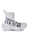 VERSACE JEANS COUTURE KNITTED SNEAKERS WITH LOGO IN WHITE