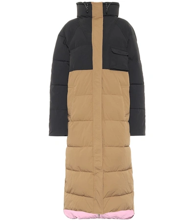 Ganni Convertible Color-block Quilted Padded Shell Coat In Block Colour