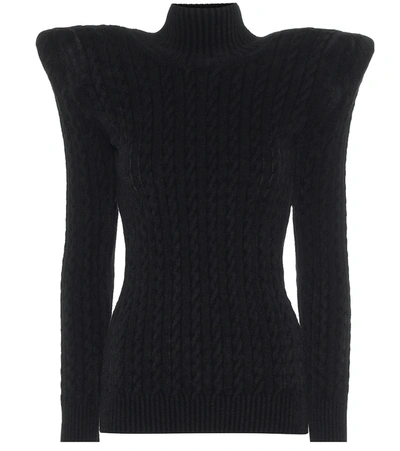 Balenciaga Cable Knit-effect Velvet Turtleneck Jumper In Black
