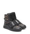 FENDI FF LEATHER HIGH TOP SNEAKERS,P00492432