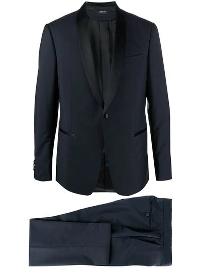 Z Zegna Single-breasted Two-piece Wool Suit In Blau