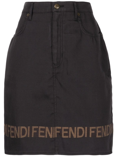 Pre-owned Fendi Logo Trim Denim Skirt In Black