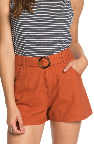 Roxy Juniors' Trust And Smile Cotton Belted Shorts In Auburn
