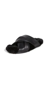 SIMONE ROCHA CROSS STRAP SLIDES WITH SHEARLING LINING