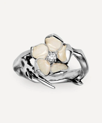 Shaun Leane Silver Cherry Blossom Diamond Flower Ring