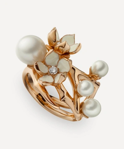 Shaun Leane Rose Gold Plated Vermeil Silver Cherry Blossom Pearl And Diamond Flower Ring