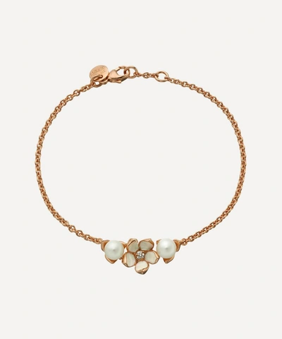 Shaun Leane Rose Gold Plated Vermeil Silver Cherry Blossom Diamond Flower And Pearl Bracelet