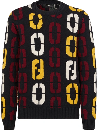 Fendi Intarsia Logo Jumper In Black,yellow,white