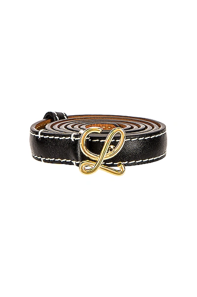 Loewe L Logo Buckle Calfskin Leather Thin Belt In Black & Gold