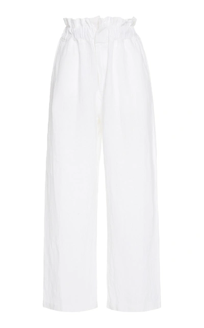Posse Exclusive Ducky Oversized Paperbag-waist Linen Pants In White