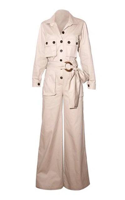 Andres Otalora Valverde Belted Cotton Jumpsuit In Brown