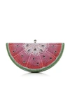 Judith Leiber Slice Watermelon Crystal-embellished Silver-tone Clutch In Pink