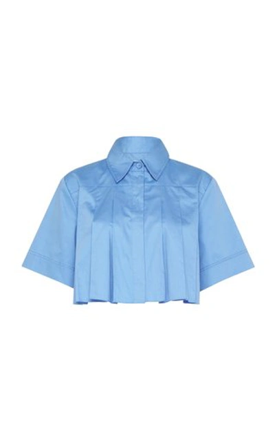 Aje Savory Cropped Pleated Cotton-poplin Shirt In Blue
