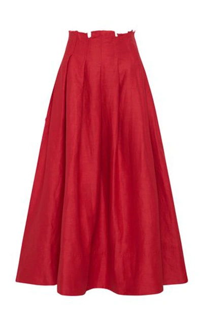 Aje Women's Apres Pleated Linen Midi Skirt In Red