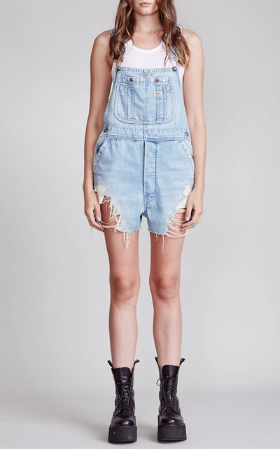 R13 Overall Denim Romper In Light Wash