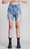 R13 Marky Distressed Drop Crotch Jean Bermuda Shorts In Medium Wash