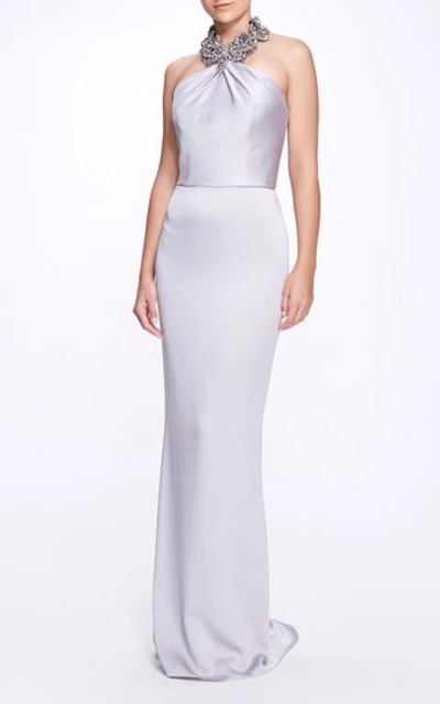Marchesa Women's Embellished Satin Gown In Grey