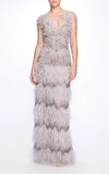 MARCHESA FEATHERED TULLE GOWN