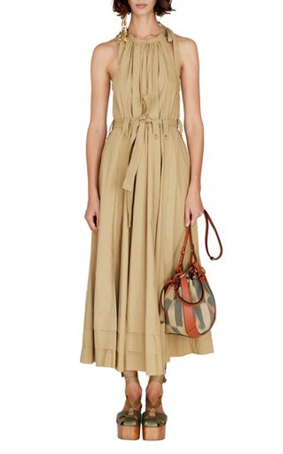 Ulla Johnson Joni Tie-detailed Belted Cotton-poplin Midi Dress In Beige