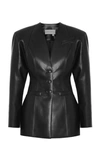 ALEKSANDRE AKHALKATSISHVILI WOMEN'S COLLARLESS VEGAN LEATHER BLAZER