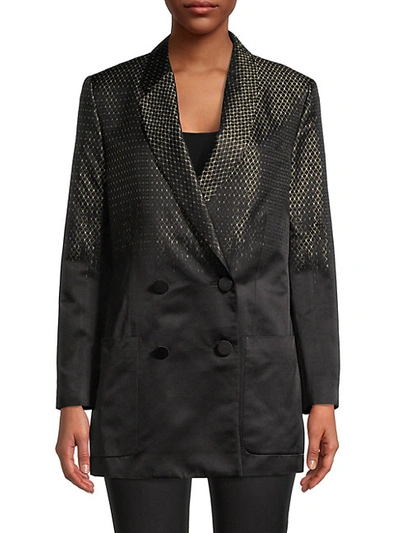 Fendi Diamond-patterned Double Breasted Silk Blazer In Black