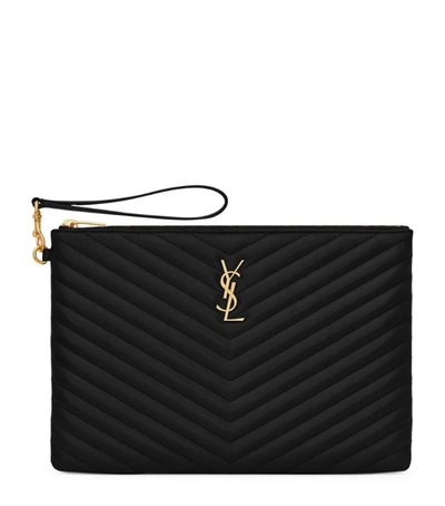 Saint Laurent Monogram Quilted Leather Pouch In Black