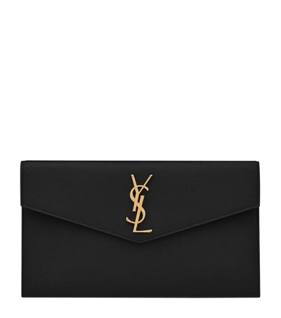 Saint Laurent Leather Uptown Clutch Bag In Black