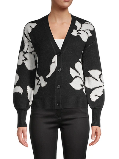Design History Floral Short Cardigan Sweater In Black Combo