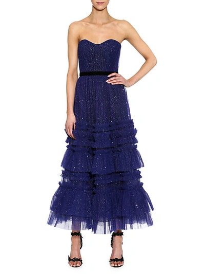 Marchesa Ruffled Cocktail Dress In Royal