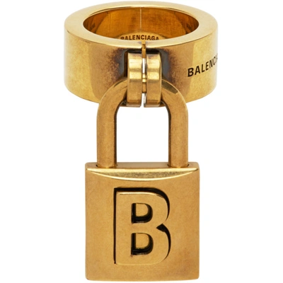 Balenciaga Gold Lock Ring In 0604 Antgld