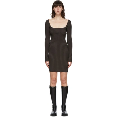 Helmut Lang Brown Strapped Mini Dress In Charred Umb