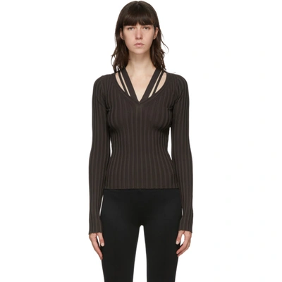 Helmut Lang Strappy Ribbed Knit Top In Charred Umb