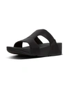 Fitflop H-bar Shimmer Lizard-embossed Wedge Sandal In Black