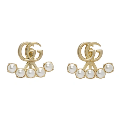 Gucci Gold Double G Pearl Marmont Earrings In 8078 Gold