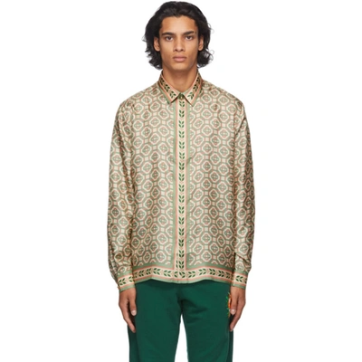 Casablanca Print Long Sleeve Silk Twill Shirt In Beige,green,pink