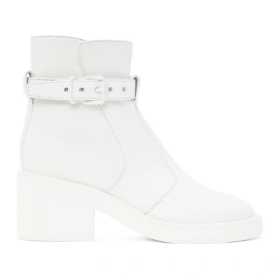 Mm6 Maison Margiela White Buckle Ankle Boots In T1003 White