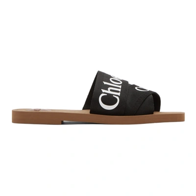 Chloé Chloe Women Black Linen Woody Slippers In Multi