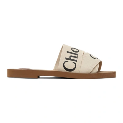 Chloé Off-white Woody Flat Mules In Neutral