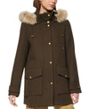 Marc New York Faux Fur Trim Hooded Duffle Coat In Olive