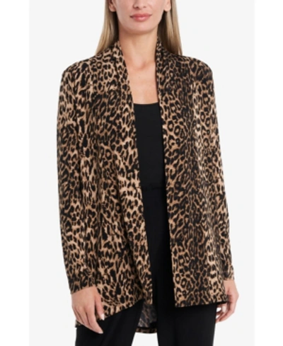 Vince Camuto Petite Open-front Animal-print Cardigan Sweater In Rich Black