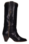 ISABEL MARANT DULMA TEXAN BOOTS IN BLACK LEATHER,11538261